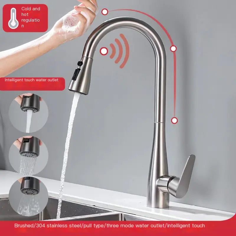 Grifo de Cocina 304 con Control Táctil y Rociador Desplegable